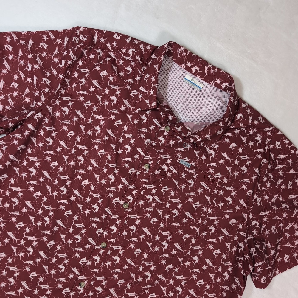 Columbia PFG Men XXL Short Sleeve Marlin Palm Tree Fishing Shirt Outdoors FM1039 - Picture 2 of 9